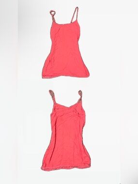 Coral Pink Lace-Trim Spaghetti Strap Tank Top